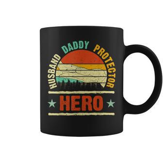 Husband Daddy Protector Hero Vintage Sunset Dad Coffee Mug | Crazezy CA