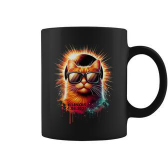 Illinois 2024 Total Solar Eclipse Cat Wearing Glasses Coffee Mug - Monsterry DE