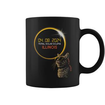 Illinois Solar Eclipse 2024 Cat Wearing Eclipse Glasses Coffee Mug | Mazezy