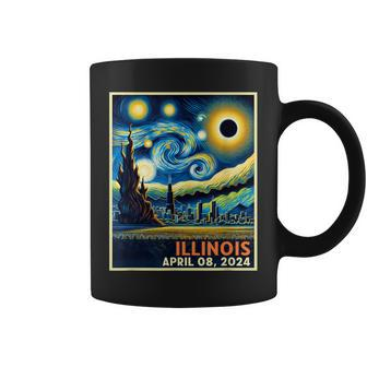 Illinois Total Solar Eclipse 2024 Starry Night Van Gogh Coffee Mug | Mazezy