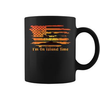 I'm On Island Time Vintage Tropical Beach Palm Tree Usa Flag Coffee Mug - Monsterry UK