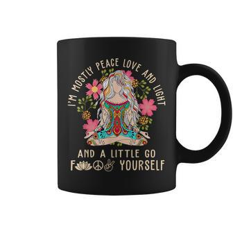 I'm Mostly Peace Love And Light Vintage Yoga Girl Meditation Coffee Mug - Monsterry CA