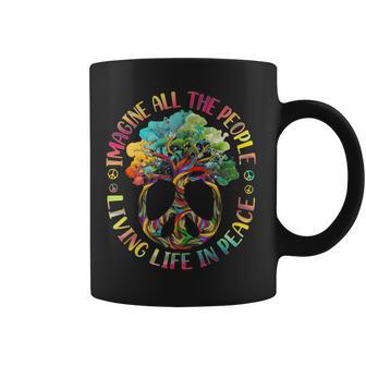 Imagine-All People Living Life In Peace Hippie Tie Dye Tree Coffee Mug - Monsterry