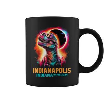 Indianapolis Indiana Total Solar Eclipse 2024 T Rex Dinosaur Coffee Mug - Monsterry DE