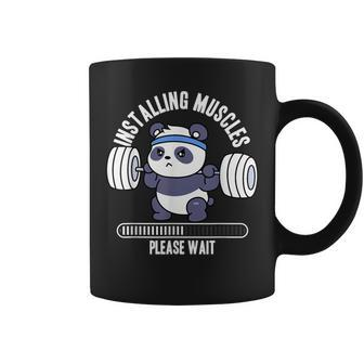 Installing Muscles Please Wait Panda Weight Lifting Barbell Coffee Mug - Monsterry