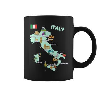 Italy Map Italian Landmarks Hand Drawn Symbols Cities Flag Coffee Mug - Monsterry CA
