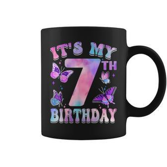 It's My 7Th Birthday Butterfly Theme 7 Year Old Party Girl Coffee Mug - Seseable