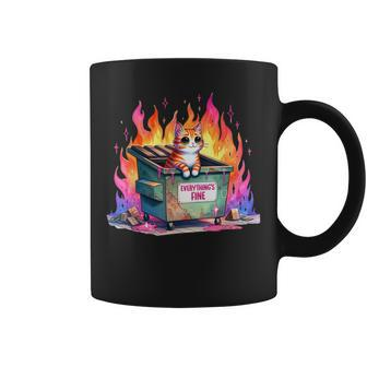 It's Fine I'm Fine Everything's Fine Lil Dumpster Fire Cat Coffee Mug - Monsterry