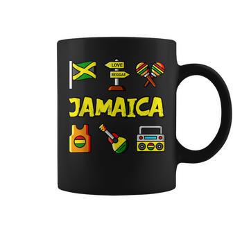Jamaica Icons Jamaican Flag Love Reggae Guitar Maracas Coffee Mug - Monsterry