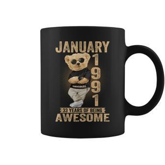 January 1991 33Th Birthday 2024 33 Years Of Being Awesome Coffee Mug - Monsterry