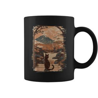 Japanese Cat With Landscape And Mountain Coffee Mug - Monsterry CA