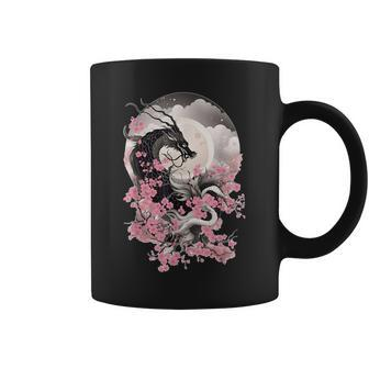 Japanese Dragon & Cherry Blossom & Full Moon Asian Coffee Mug | Mazezy AU