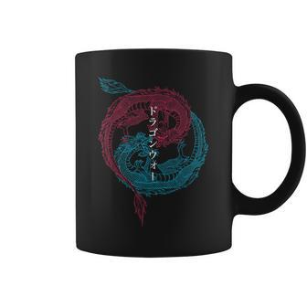 Japanese Dragons Yin And Yang Red & Blue Japan Calligraphy Coffee Mug - Seseable
