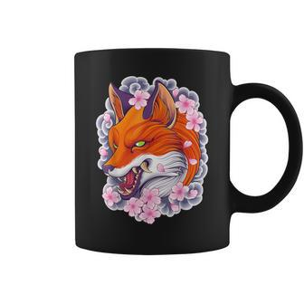 Japanese Fox Aesthetic Fox Sakura Anime Kitsune Coffee Mug - Monsterry