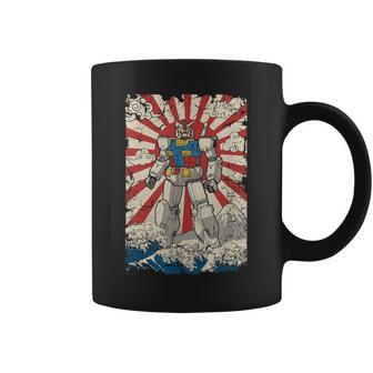 Japanese Mecha Anime Robot Kanagawa Great Wave Manga Coffee Mug - Monsterry