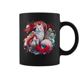 Japanese Nine-Tailed Fox Kitsune Dragon Coffee Mug | Mazezy
