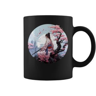 Japanese Samurai Girl Vintage Retro Sakura Cherry Blossom Coffee Mug - Thegiftio UK