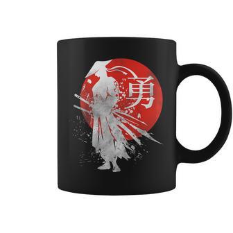 Japanese Samurai Warrior Retro Japan Calligraphy For Courage Coffee Mug - Seseable