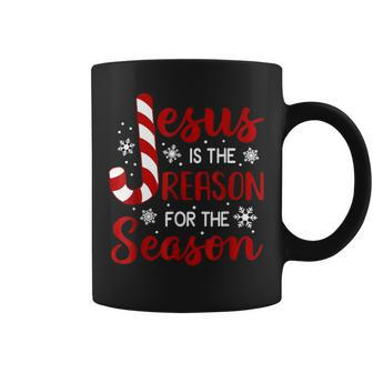 Jesus Is The Reason For The Season Christian Candy Cane Xmas Coffee Mug | Mazezy