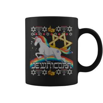 Jewnicorn Unicorn Ugly Hanukkah Chanukah Jewish Coffee Mug - Monsterry