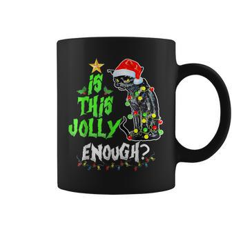 Is This Jolly Enough Black Cat Merry Christmas Tree Lights Coffee Mug - Seseable
