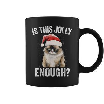 Is This Jolly Enough Christmas Cat Santa Hat Grumpy Coffee Mug - Seseable