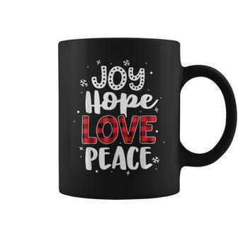 Joy Hope Love Peace Red Buffalo Plaid Christmas Mom Women Coffee Mug - Monsterry DE