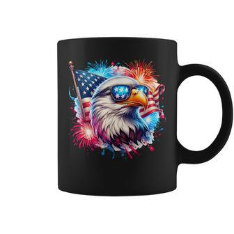 July 4Th Patriotic Bald Eagle Usa American Flag Fireworks Coffee Mug - Monsterry