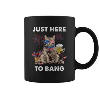 Just Here To Bang Usa Flag Beer 4Th Of July Cat Lover Coffee Mug - Monsterry DE