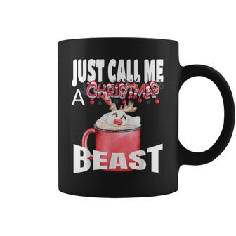 Just Call A Christmas Beast With Cute Deer In Cocoa Cup Coffee Mug - Monsterry
