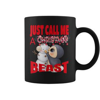 Just Call A Christmas Beast With Cute Penguin And Snowman Coffee Mug - Monsterry