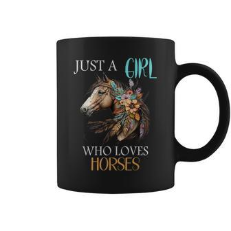 Just A Girl Who Loves Horses Horse Boho Vintage Woman Girl Coffee Mug - Seseable