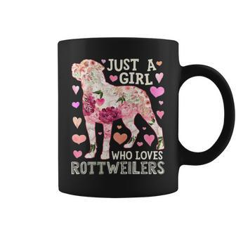 Just A Girl Who Loves Rottweilers Dog Silhouette Flower Coffee Mug | Mazezy