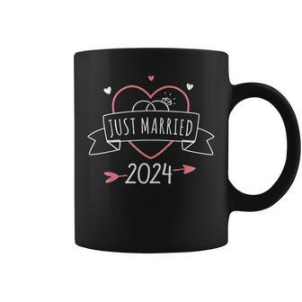Just Married 2024 With Heart For Wedding And Honeymoon Coffee Mug - Monsterry AU
