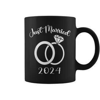 Just Married 2024 Wedding Rings Matching Couple Newlyweds Coffee Mug - Seseable