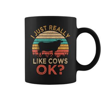 I Just Really Like Cows Ok Vintage Cow Farmer Coffee Mug - Monsterry