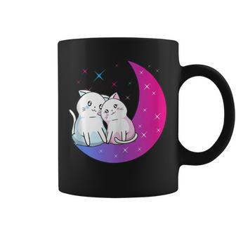 Kawaii Anime Cats Couple On Purple Moon In Love Otaku Cute Coffee Mug - Monsterry