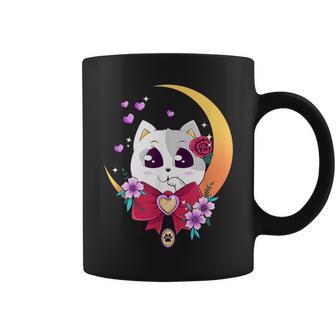 Kawaii Cat Moon Sakura Flowers Anime Neko Japanese Kitten Coffee Mug - Monsterry DE