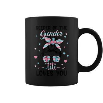Keeper Of The Gender Titi Loves You Gender Reveal Messy Bun Coffee Mug - Monsterry AU