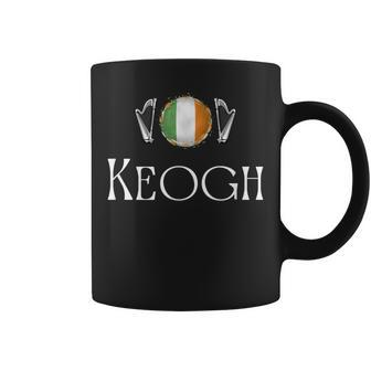 Keogh Surname Irish Family Name Heraldic Flag Harp Coffee Mug - Seseable