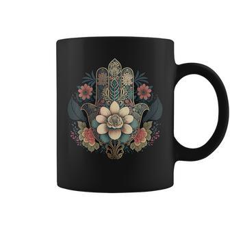 Khamsah Or Flower Hand Of Fatima On Floral Hamsa Hand Coffee Mug - Seseable