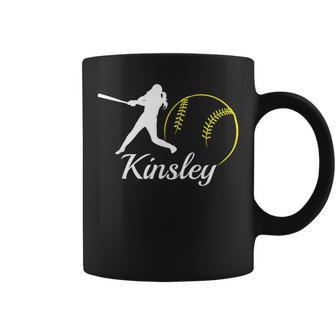 Kinsley Name Personalized Softball Coffee Mug - Monsterry DE