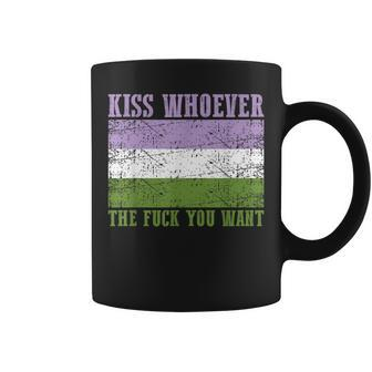 Kiss Whoever The F You Want Genderqueer Pride Flag Lgbtq Coffee Mug - Monsterry
