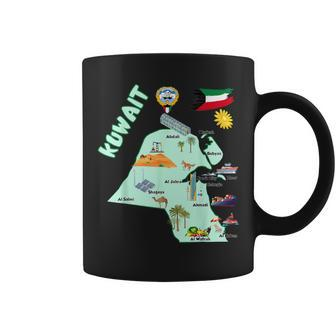 Kuwait Map Tourist Attractions Cities Flag Coffee Mug - Monsterry