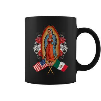 Our Lady Virgen De Guadalupe Mexican American Flag Coffee Mug | Mazezy CA