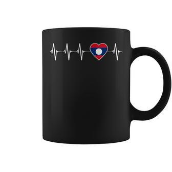 Laotian Lao Heartbeat I Love Laos Flag Country Coffee Mug - Monsterry AU