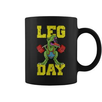 Leg Day Dinosaur Weight Lifter Barbell Training Squat Coffee Mug - Monsterry
