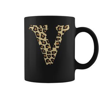 Leopard Cheetah Print Letter V Initial Rustic Monogram Coffee Mug - Monsterry