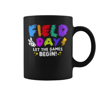 Let The Games Begin Orange Yellow Red Blue Field Day Teacher Coffee Mug - Seseable