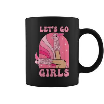 Let's Go Girls Western Cowgirls Pink Groovy Bachelorette Coffee Mug | Mazezy
